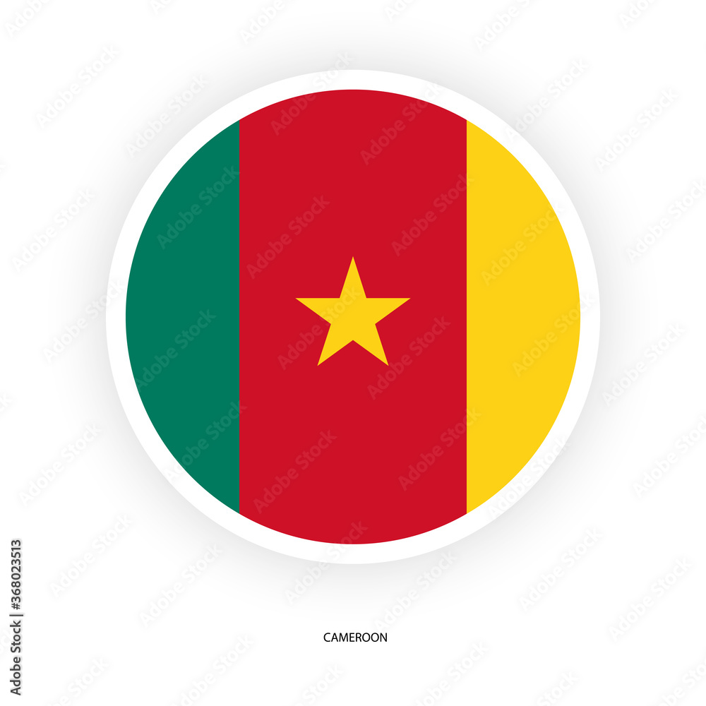 Cameroon circle flag with shadow on white background. Cameroon sticker flag icon isolated on white background. Cameroon circle flag with shadow on white background. Cameroon sticker flag icon isolated on white background.