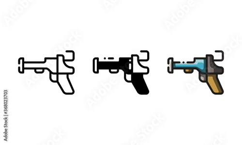 Caulk gun icon. With outline, glyph, and filled outline style