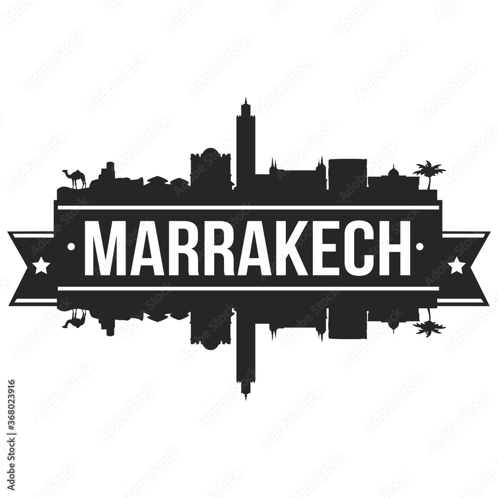 Marrakech Skyline Stamp Silhouette City Vector Design Art.
