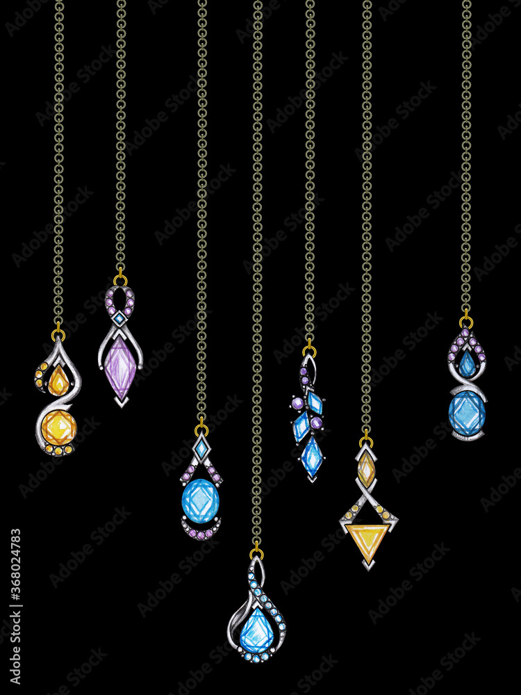 Jewelry design modern art jewelry set pendant. Hand drawing and painting on paper. Jewelry design modern art jewelry set pendant. Hand drawing and painting on paper.