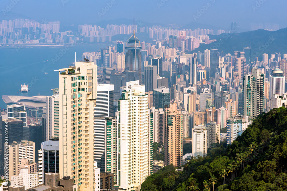 Obraz premium Hong kong downtown the famous cityscape view from the Victoria peak the famous viewpoint in Hong Kong.