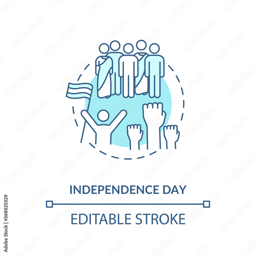 Fototapeta premium Independence day concept icon. National indian holiday idea thin line illustration. Annual festival in India. Celebrating people with flag vector isolated outline RGB color drawing. Editable stroke