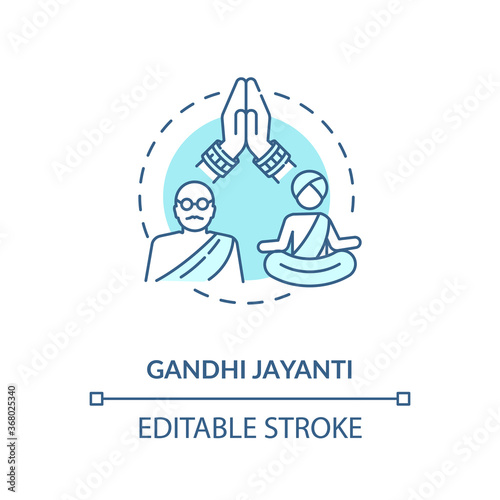 Gandhi jayanti concept icon. Indian holiday, Mahatma Gandhi commemoration idea thin line illustration. International non violence day. Vector isolated outline RGB color drawing. Editable stroke