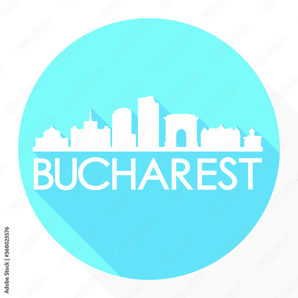 Bucharest Romania Europe Flat Icon Skyline Silhouette Design City Vector Art Famous Buildings.