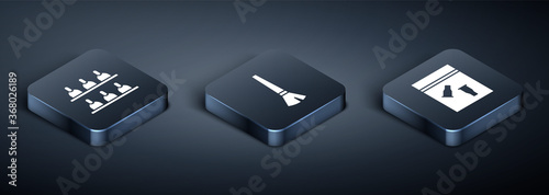Set Isometric Jurors, Evidence bag and bullet and Paint brush icon. Vector.