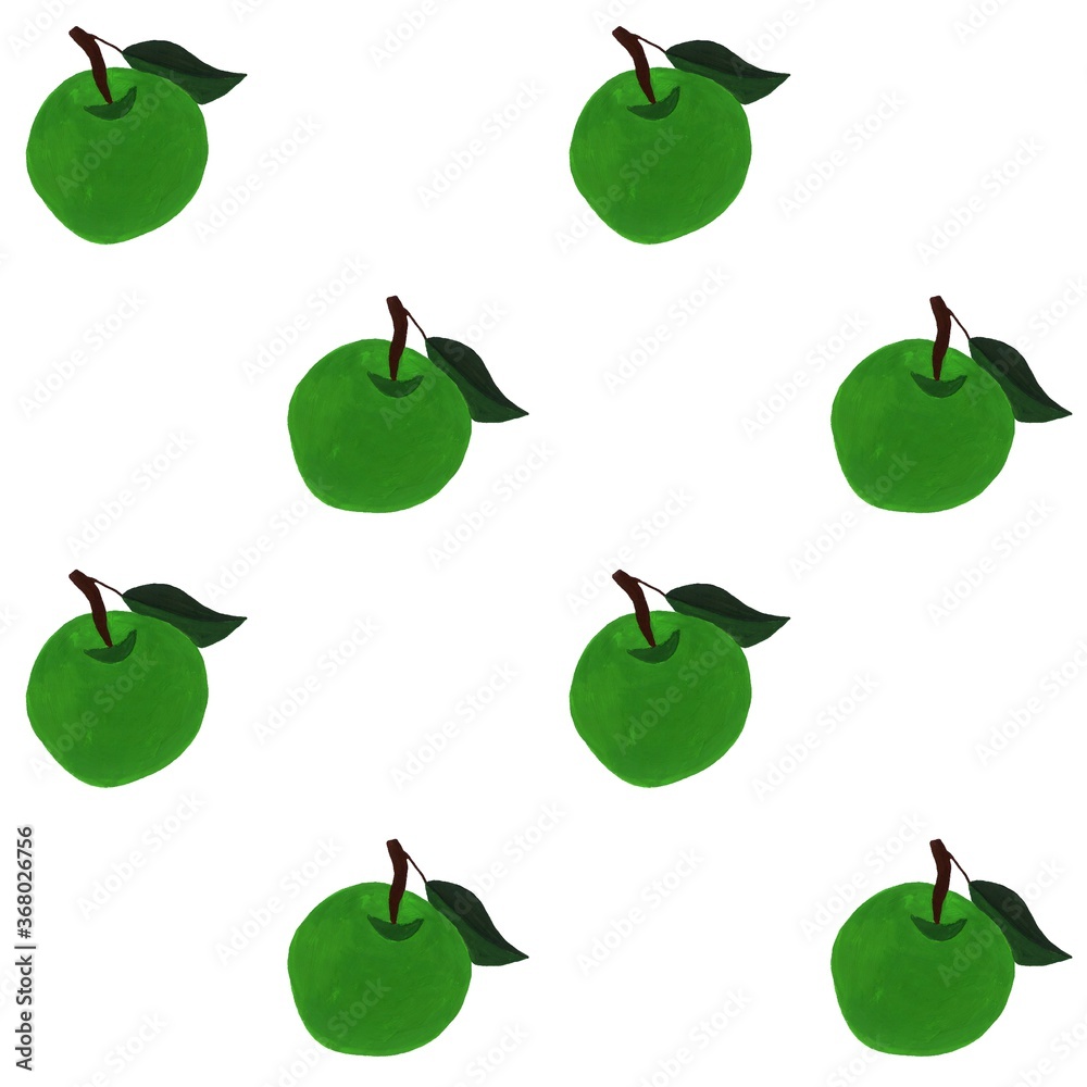 Apple green fruits seamless pattern. Hand drawn illustration by gouache. Design for background, fabric, textile, cafe, packaging. Botanical art. Apple green fruits seamless pattern. Hand drawn illustration by gouache. Design for background, fabric, textile, cafe, packaging. Botanical art.