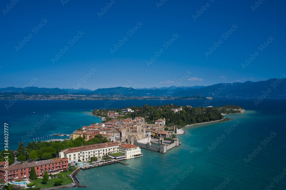 Sirmione, Lake Garda, Italy. General aerial view of the historic city of Sirmione