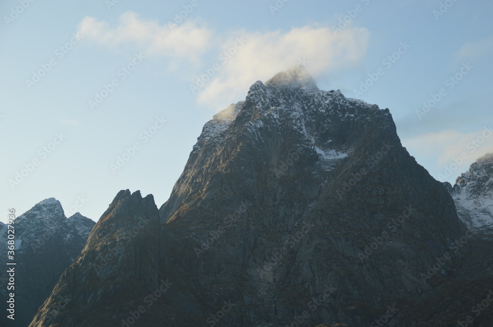 Autumn colors on the mountains and in the fjords of Lofoten Norway