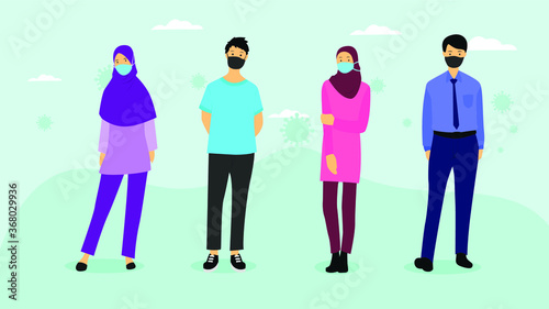 A group of people wear masks to keep from being exposed to the virus