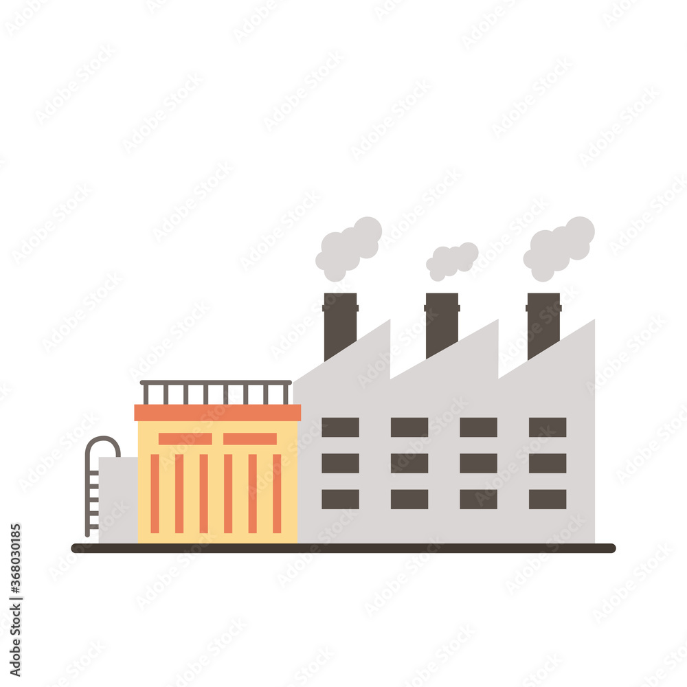 industry factory buildings and chimneys flat style icons