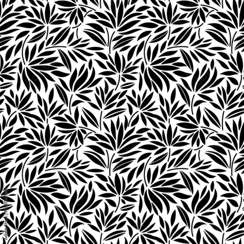 Seamless geometrical leaves pattern with black background.