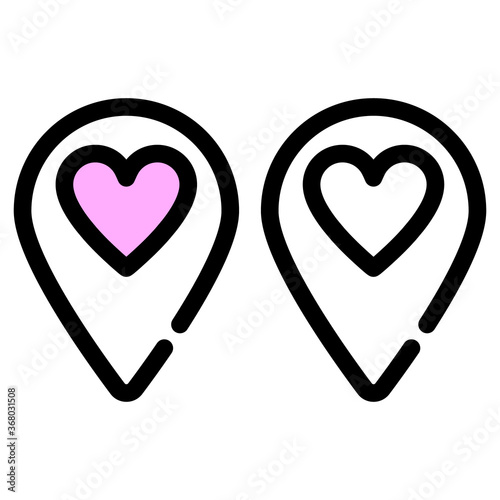 Pointer pin up icons with heart, web design element, favorite location concept, vector illustration.