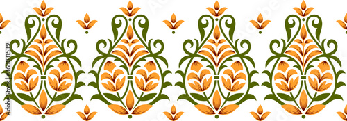  Seamless abstract geometrical paisley border pattern with background.