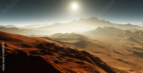 Mars - the red planet. Cold desert on Mars. Martian Landscape