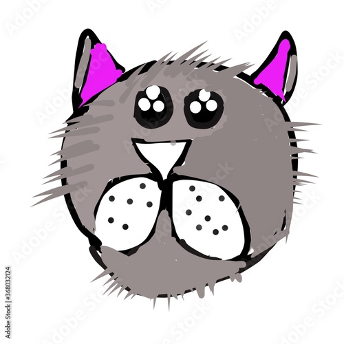 the cat's muzzle is gray with black stripes. mustache white nose for postcards websites books children's illustrations