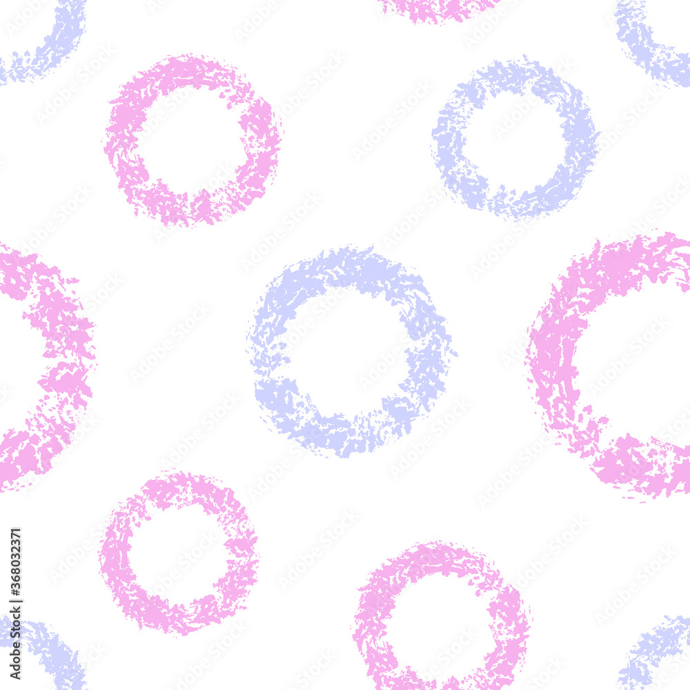 Seamless trendy abstract Memphis circles pattern. Pastel blue and pink colors, textures, simple design. Vector illustration. Applicable for backgrounds, wrapping paper, textile concepts.