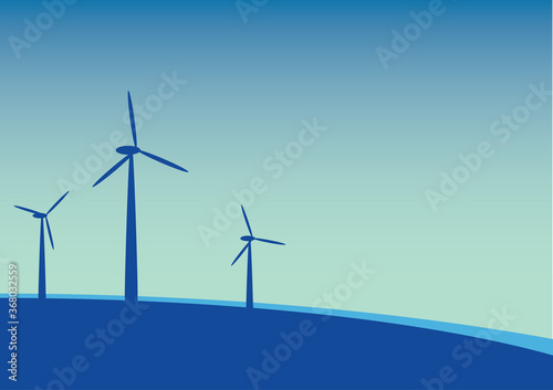 Wind turbines field landscape with the blue skies background.