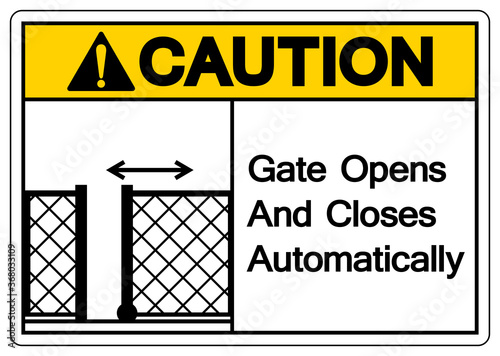 Caution Gate Opens and Closes Automatically Symbol Sign, Vector Illustration, Isolate On White Background Label. EPS10