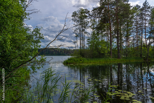 Stunning lakeside landscapes in the Aukstaitija National Park, Lithuania. Lithuania's first national park. photo