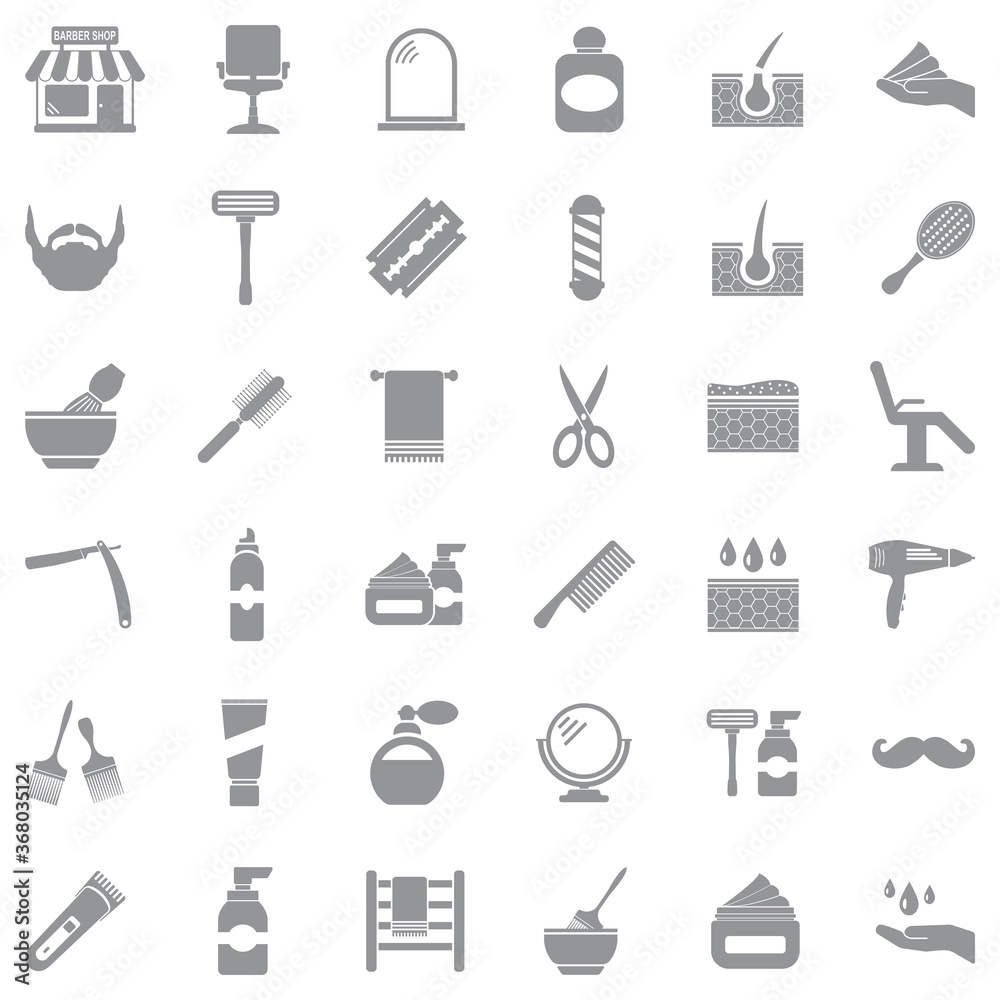 Fototapeta Barber Shop Icons. Gray Flat Design. Vector Illustration.
