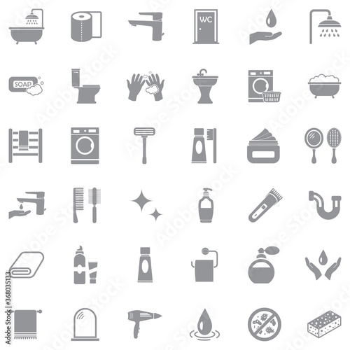 Bathroom Icons. Gray Flat Design. Vector Illustration.