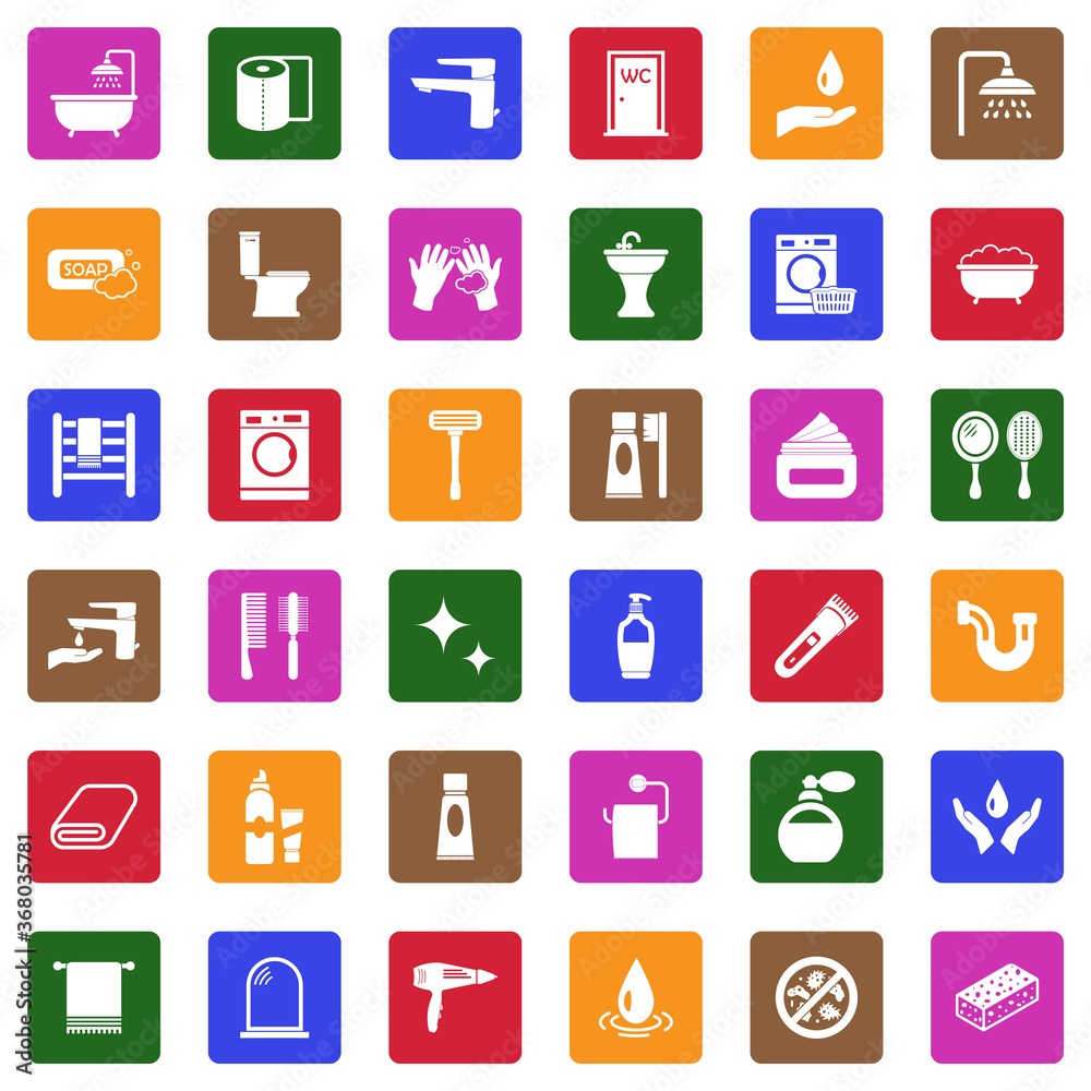 Bathroom Icons. White Flat Design In Square. Vector Illustration. Bathroom Icons. White Flat Design In Square. Vector Illustration.