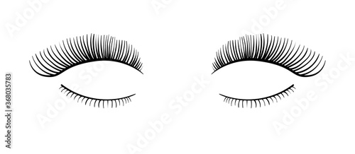 Long false black eyelashes vector illustration. Eyelash extension