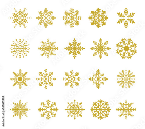 Winter set of white snowflakes isolated on background. Snowflake icons. Snowflakes collection. Xmas frost flat isolated silhouette symbol