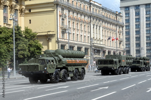 Military equipment on Mokhovaya Street in Moscow during the parade dedicated to the 75th anniversary of Victory photo