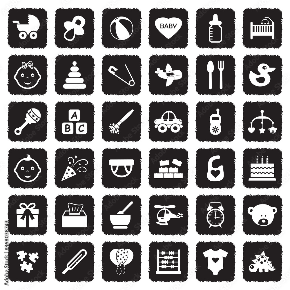 Baby Icons. Grunge Black Flat Design. Vector Illustration. Baby Icons. Grunge Black Flat Design. Vector Illustration.