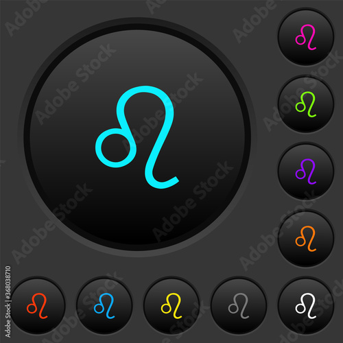 Leo zodiac symbol dark push buttons with color icons