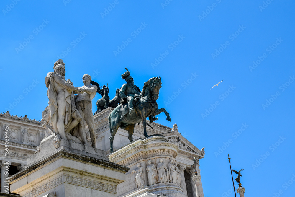Statue of King Vittorio Emanuele II on the Vittoriano base in the center of Rome