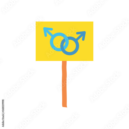 protest concept, placard with male gender symbols icon, flat style