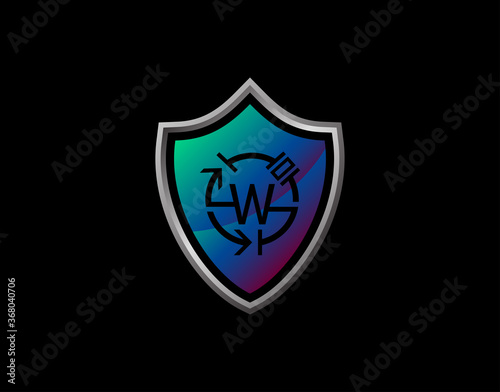 Shield W Letter Logo With Electrical Code and Modern Shield Design. Security W Icon Protection Design Template.