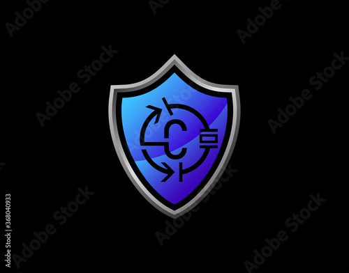 Electro Shield C Letter Logo With Electrical Code and Modern Shield Design. Security C Icon Protection Design Template.