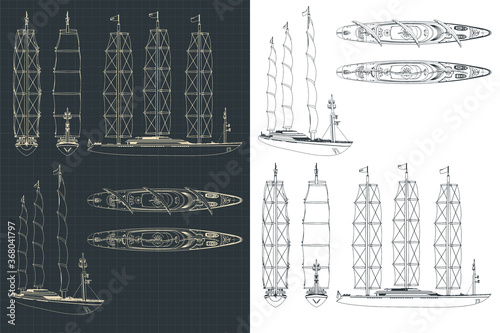 Large modern sailing ship drawings