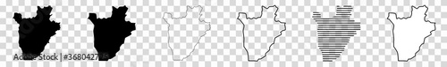 Burundi Map Black | Burundian Border | State Country | Transparent Isolated | Variations