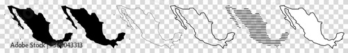 Mexico Map Black | Mexican Border | State Country | Transparent Isolated | Variations
