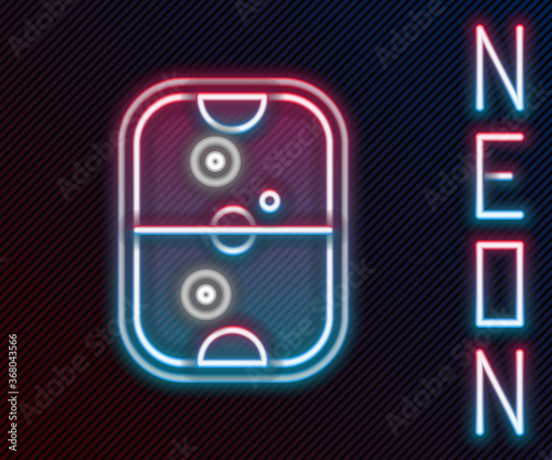 Glowing neon line Air hockey table icon isolated on black background. Colorful outline concept. Vector Illustration.