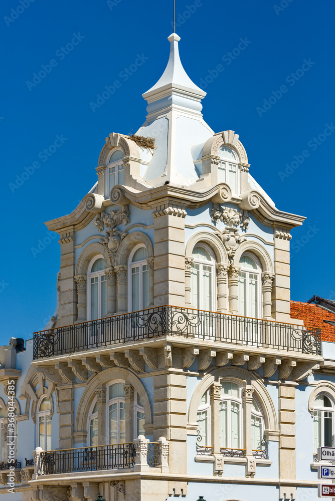 Detail of Revivalist Architecture of Belmarço Palace in Faro Portugal