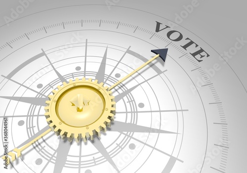 Voting concept. 3D rendering. Abstract compass points to the vote word.