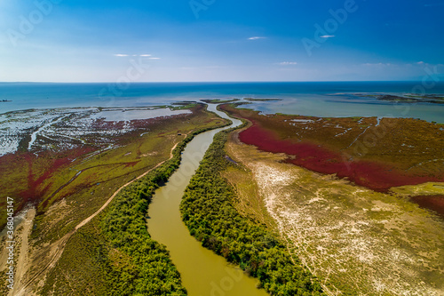 Aerial View of delta of the river Axios, in northern Greece photo