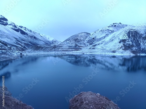 mountain lake in the mountains in winter