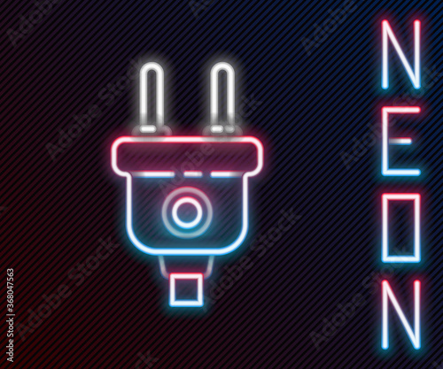 Glowing neon line Electric plug icon isolated on black background. Concept of connection and disconnection of the electricity. Colorful outline concept. Vector Illustration.