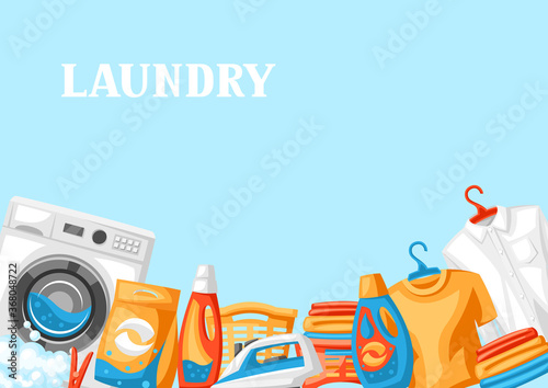 Laundry service background with professional items.