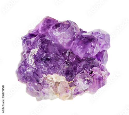 Amethyst crystals on a white background