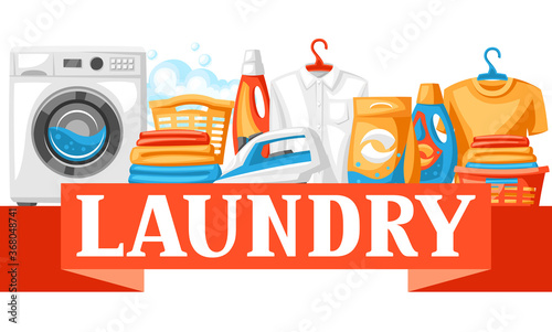 Laundry service background with professional items.