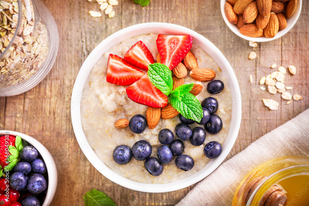 Healthy homemade oatmeal with berries for breakfast Healthy homemade oatmeal with berries for breakfast