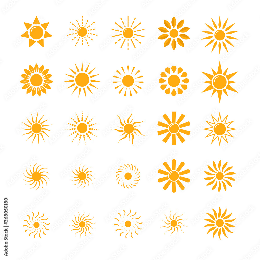 Sun icon set on white background. Sun icon set on white background.