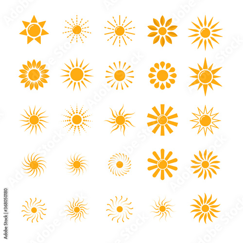 Sun icon set on white background.